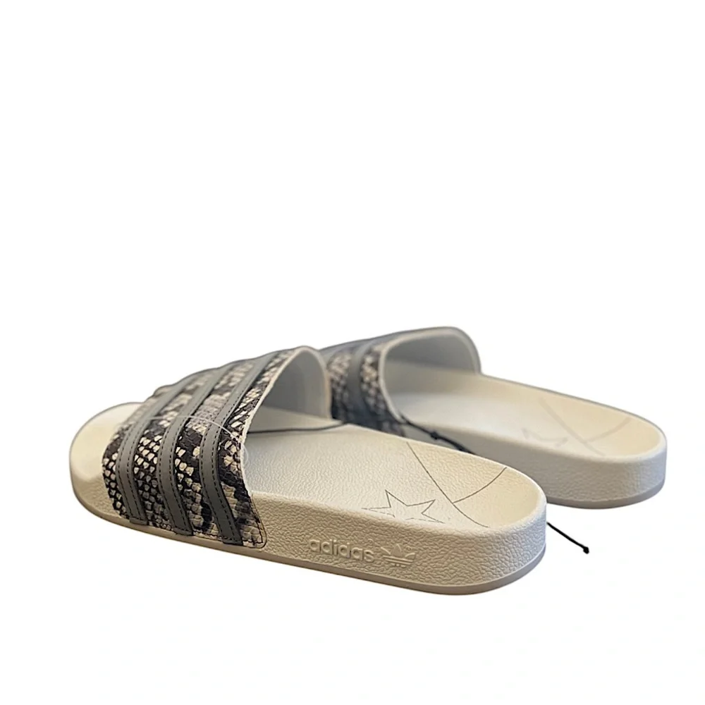ADIDAS ORIGINALS - WHITE SILVER GREY ADILETTE SNAKESKIN SLIDE SANDALS